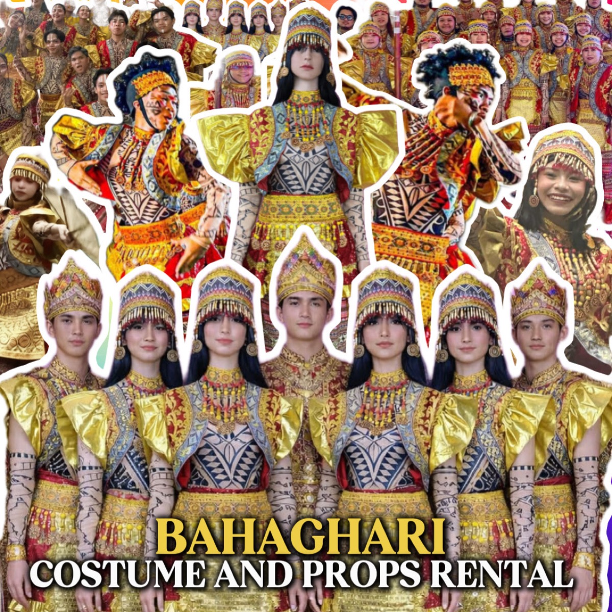 Bahaghari festival sets in yellow and orange with sunburst headdresses